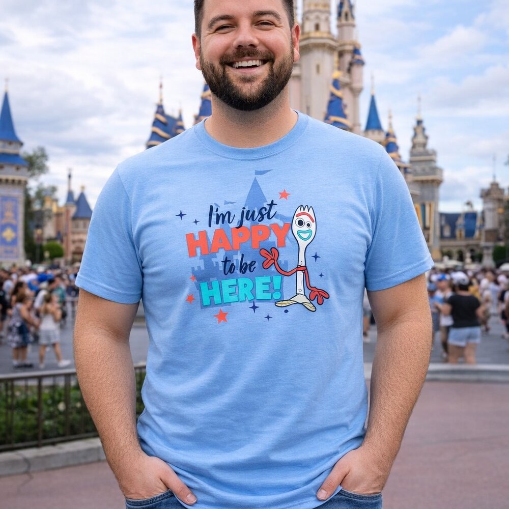 Disney Parks‎ Men's 2XL Blue Forky I'm Just Happy To Be Here Toy Story T-Shirt